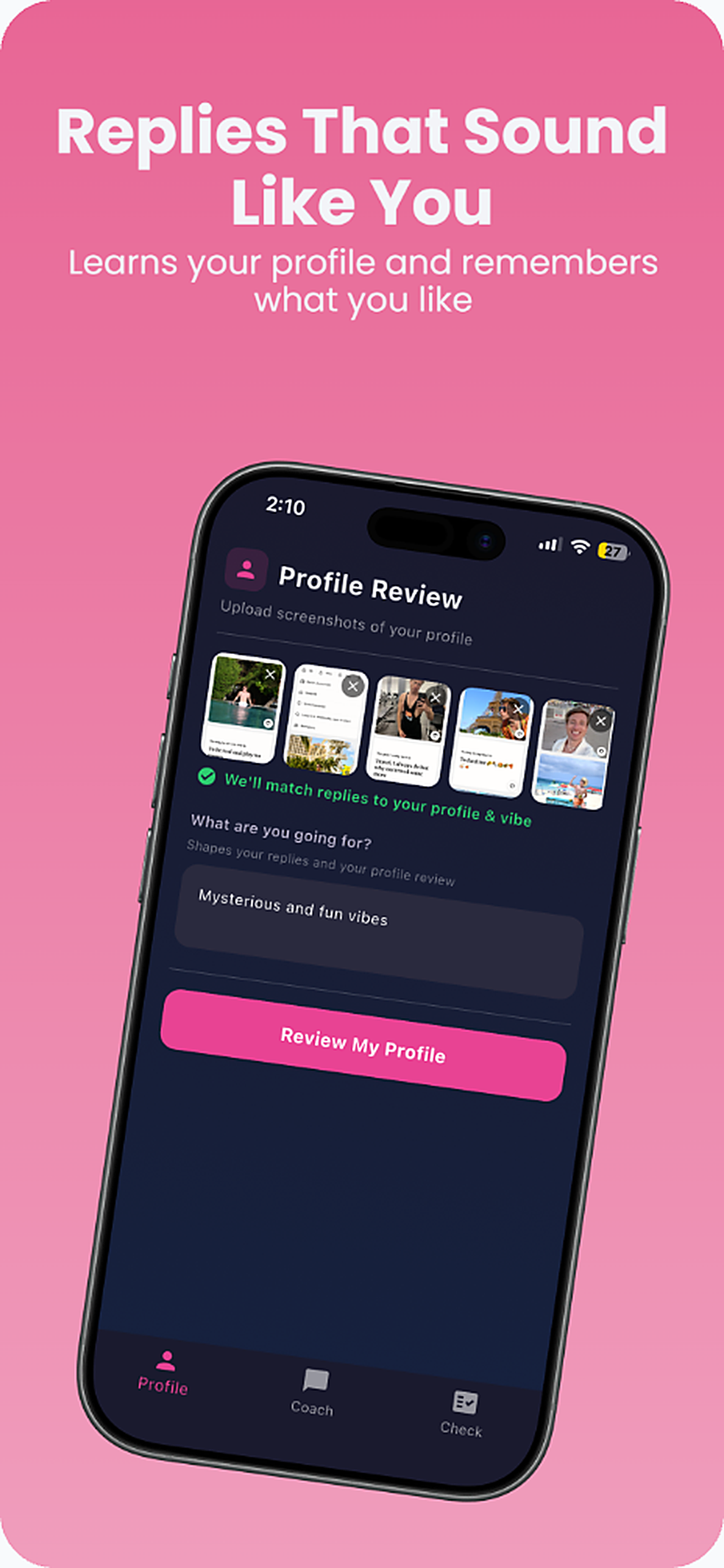 MatchCoach AI reply generator writing replies that sound like you